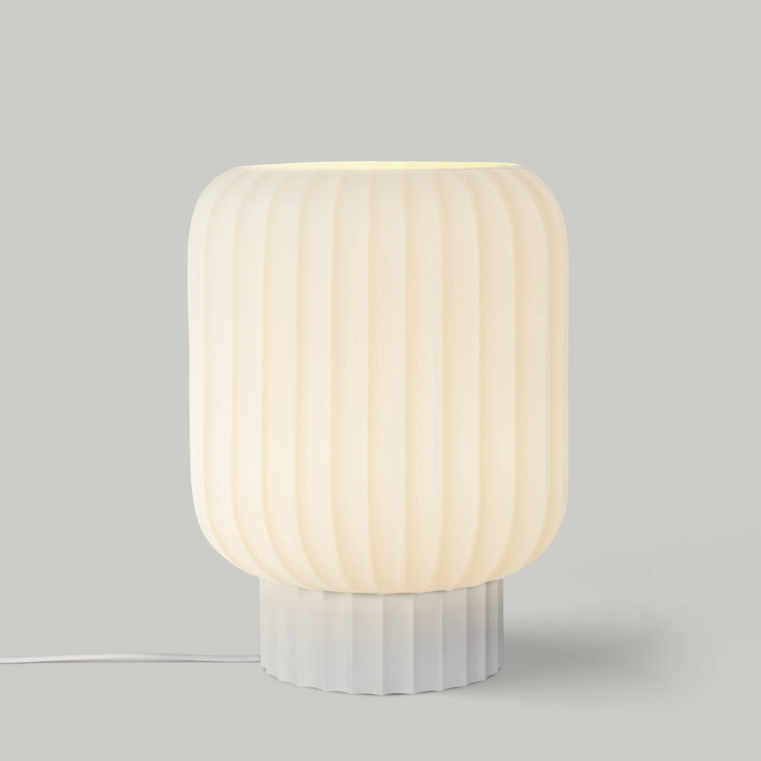 Modern Wide Ribbed White Table Lamp – Dimmable LED, Made in Los Angeles